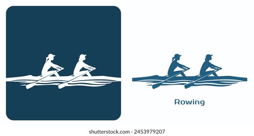 Emblem Rowing Women Double sculls. Athletes in rowing boats, also called shells. One of the summer sports games logo set. Vector illustration.