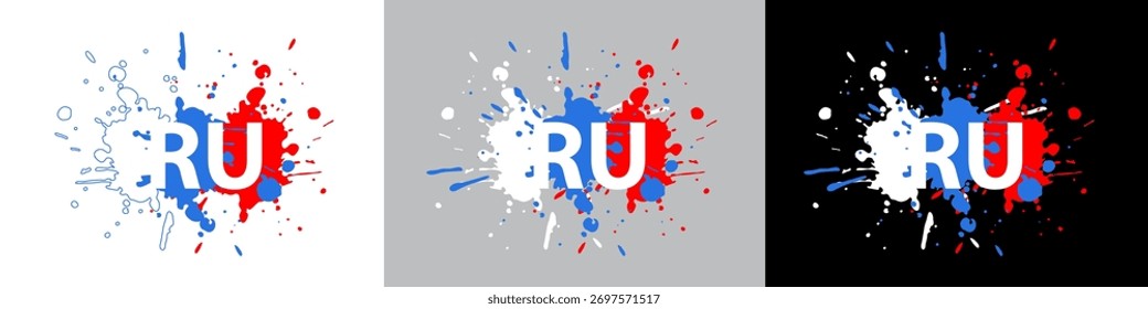 Das Emblem RU. Isolierte Vektorgrafik auf weißem, grauem und schwarzem Hintergrund
