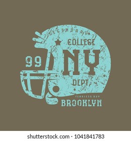 Emblem of the rugby team of New York. Graphic design for t-shirt.  Blue print on brown background