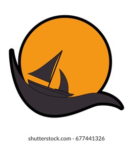 emblem with sailboat icon