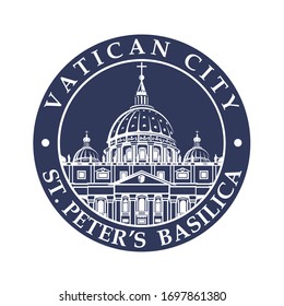 emblem of Saint Peters Basilica at Vatican isolated on blue background