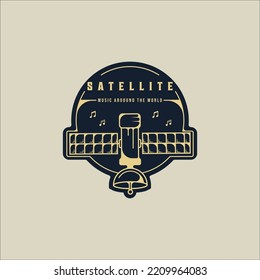 emblem satellite logo vector modern illustration template icon graphic design. radar and antenna communication sign or symbol for space technology digital with badge