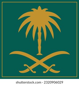 The emblem of Saudi Arabia is two crossed swords with a palm tree