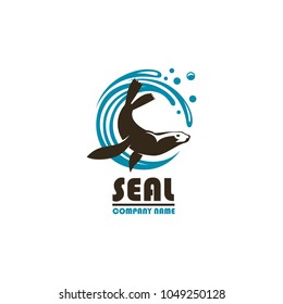 Emblem Of Sea Seal Silhouette With Water Splash