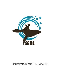 emblem of sea seal silhouette with water splash