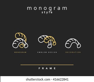 Emblem seafood. Emblem for restaurant and sushi bar. Elegant ebmlem for culinary schools. Monogram seafood.