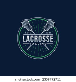 Emblem seal badge lacrosse sport logo with crossed lacrosse stick vector icon on white background