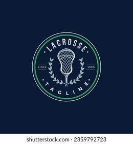 Emblem seal badge lacrosse sport logo with lacrosse stick vector icon on white background