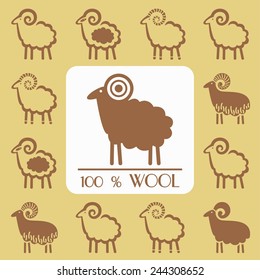 emblem set sheep silhouette for label design wool