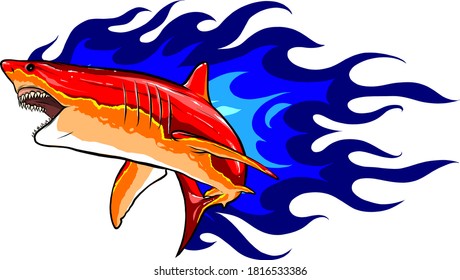 emblem sharks and Fire vector illustration design