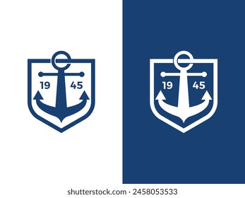 emblem shield anchor logo icon vector illustration