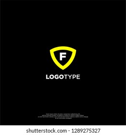 emblem shield shape technology f logo letter design concept