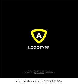 emblem shield shape technology a logo letter design concept