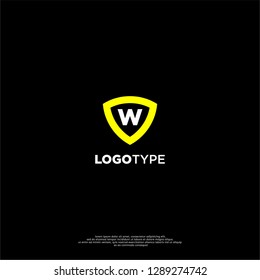 emblem shield shape technology w logo letter design concept