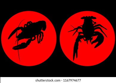 The emblem. Silhouette of crustaceans crawfish silhouette, crayfish icon, lobster sign, crawfish symbol Vector