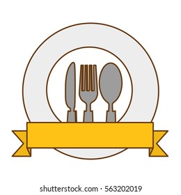 emblem with silverware over white background. colorful design. vector illustration