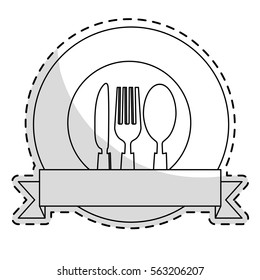 emblem with silverware over white background. vector illustration