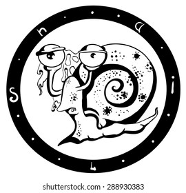 emblem sketch snail in black and white style on a white background