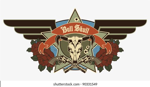 Emblem with a skull of a bull