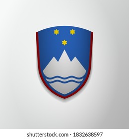 Emblem of Slovenia. 26th of December. Vector illustration. Blue shield with stars and mountain. Blazon, coat of arms. National symbol. Graphic design template