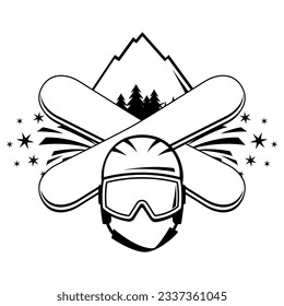 Emblem with snowboarding symbols. Winter sport label or emblem.