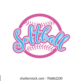 Emblem of softball. Graphic design for t-shirt and stickers. Vector illustration on white background