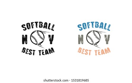 Emblem of softball team for t-shirt. Design with vintage texture. Black and color print on white background