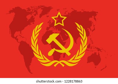 emblem of the Soviet Union on map of world