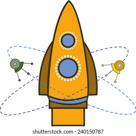emblem of the spacecraft with satellites