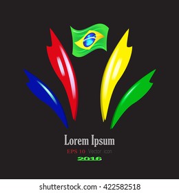 Emblem sport game. Background. Logo sport game.  Emblem with Brazilian flag. Sport game vector illustration. 