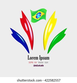 Emblem sport game. Background. Logo sport game.  Emblem with Brazilian flag. Sport game vector illustration. 