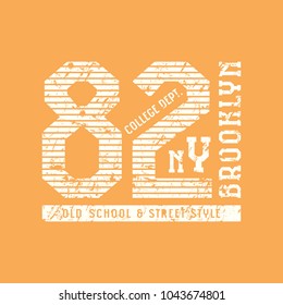 Emblem of the sports team of New York. Graphic design for t-shirt. White print on orange background