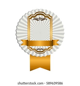 emblem squard border with gold long ribbon icon . Vector illustration