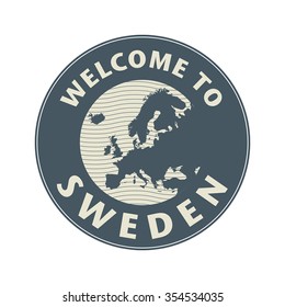 Emblem or stamp with text Welcome to Sweden, vector illustration