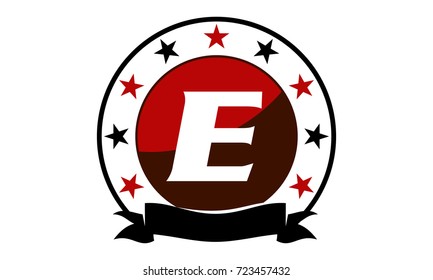 Emblem Star Ribbon Circle Initial E