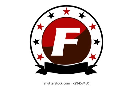 Emblem Star Ribbon Circle Initial F