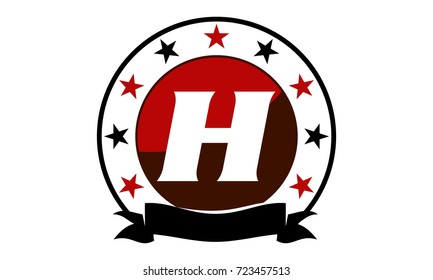 Emblem Star Ribbon Circle Initial H