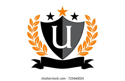 Emblem Star Ribbon Shield Initial U