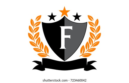 Emblem Star Ribbon Shield Initial F