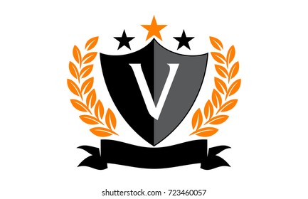 Emblem Star Ribbon Shield Initial V