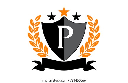 Emblem Star Ribbon Shield Initial P