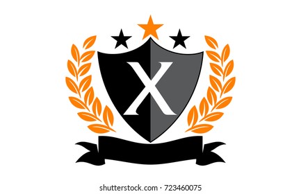 Emblem Star Ribbon Shield Initial X