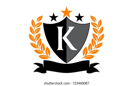 Emblem Star Ribbon Shield Initial K