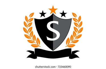 Emblem Star Ribbon Shield Initial S Stock Vector (Royalty Free ...