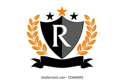 Emblem Star Ribbon Shield Initial R