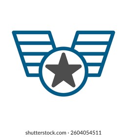 Emblem with Star and Winged Design Icon Symbol