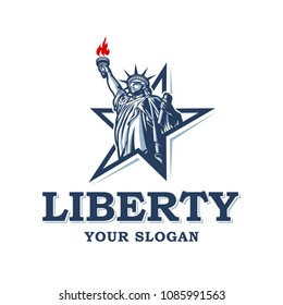 Emblem with statue of liberty. Vector illustration.