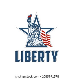 Emblem with statue of liberty. Vector illustration.