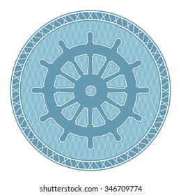 Emblem with steering wheel can be used for graphic design, textile design or web design. 