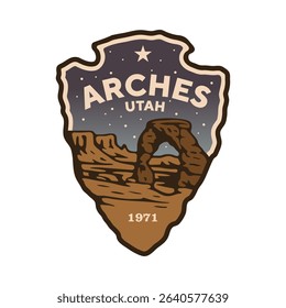 Emblem sticker logo illustration of Arches National Park, Utah, USA.